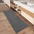 Upgraded Waffle Runner Rug, Super Absorbent Non Slip Bath Mats for Bathroom Floor, Washable Bathroom Runner Rug with Tassels, Ideal for Hallway Bedroom Laundry Room, Dark Grey, 2'x 4'(24" x 48")
