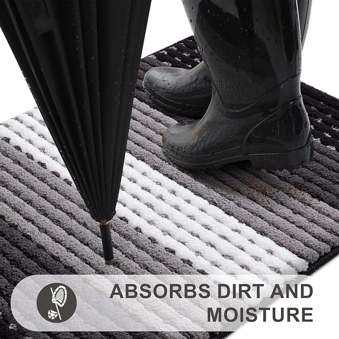 Kitinjoy Indoor Outdoor Door Mat, 71x47 Non-Slip Absorbent Dirt Trapper, Low-Profile Washable Inside Entrance Front Floor Mat, Sturdy Soft Entry Dotted Ombre Doormats for Entryway, Black