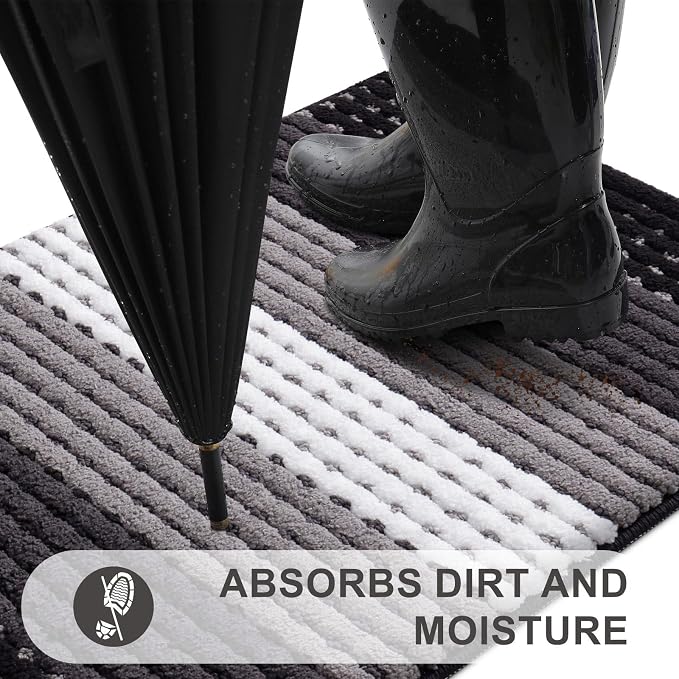 Kitinjoy Indoor Outdoor Door Mat, 36x24 Non-Slip Absorbent Dirt Trapper, Low-Profile Washable Inside Entrance Front Floor Mat, Sturdy Soft Entry Dotted Ombre Doormats for Entryway, Black