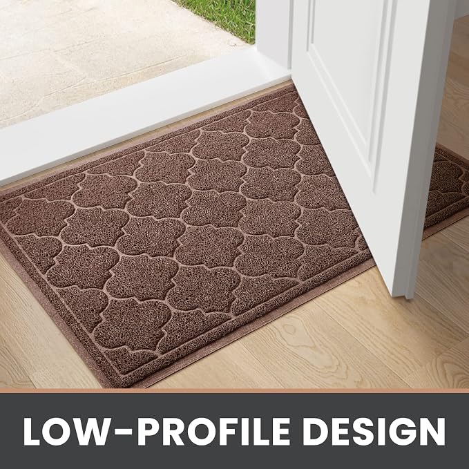 LuxStep Door Mat Large 24"x36"Indoor Outdoor Doormat, Non-Slip Low-Profile Design Floor Mat, Trap Dirt and Dust Front Door Welcome Mat for Entryway,Patio,Garage,High Traffic Areas,Coffee