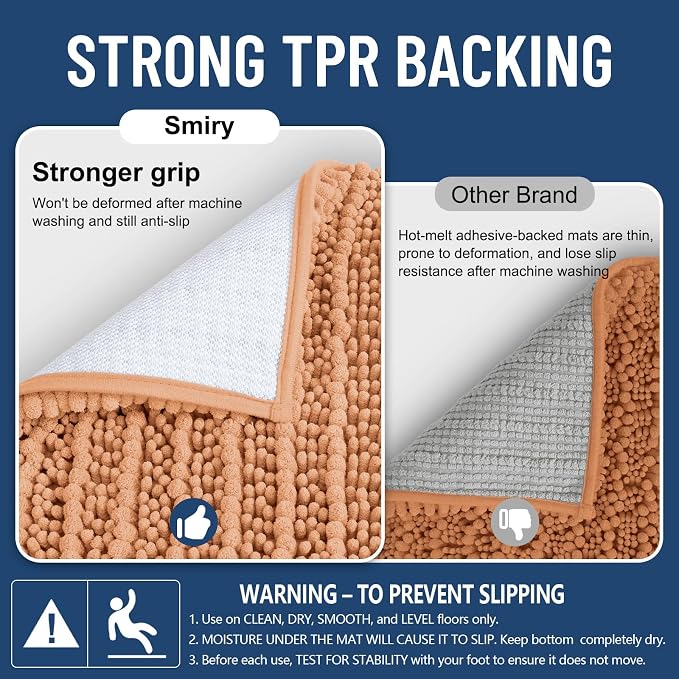 Smiry Bathroom Rugs Mat 36x24, Extra Soft Absorbent Chenille Bath Rugs, Non Slip Rubber Backing Machine Washable Quick Dry Bath Mats for Bathroom Floor, Tub, Shower, Home Decor Accessories, Peach