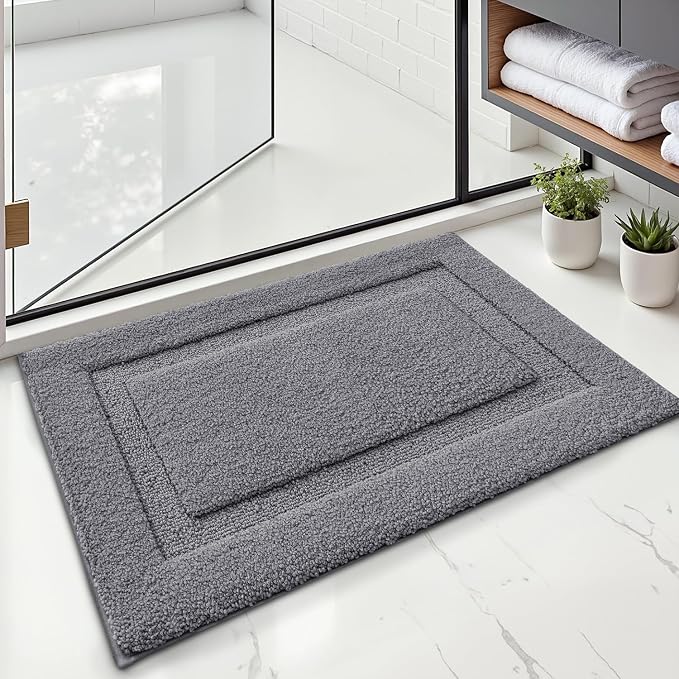 LUMI Ultra Soft Bathroom Rugs Non Slip with Rubber Backing, Absorbent Washable Bath Mat Quick Dry, Upgraded Premium Microfiber Plush Carpet for Bathtub and Shower Floor, Dark Grey, 17x30