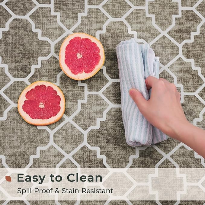 FRESHMINT Kitchen Mat Set of 2, Anti-Fatigue Cushioned Kitchen Mats for Floor, Waterproof Non Slip Comfort Standing Mat, Boho Kitchen Rug for Kitchen Decor, Sink, Office, 17"x30"+17"x47", Khaki Tan