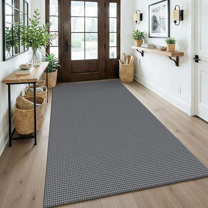 KOZYFLY Washable 4x6 Entry Woven Area Rug, Braided Throw Rugs for Entryway, Non Slip Door Mat Indoor Entrance, Front Porch Carpet for Foyer, Kitchen, Bedroom, Living Room, Grey/Dark Grey