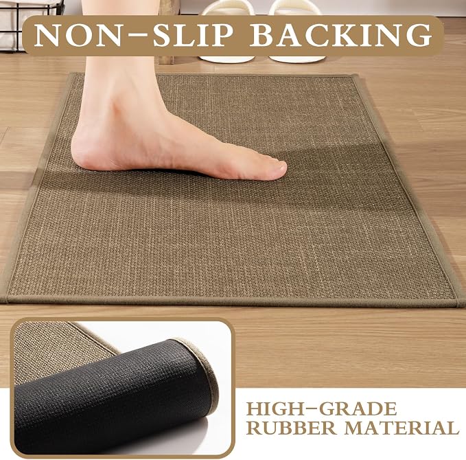 YIHOUSE Brown Bathroom Rug Sets 2 Piece, Bath Mat Quick Dry, Thin Bath Rug Set, Absorbent Bath Mat for Bathroom Non Slip Washable for Toilet and Floor 17"x24"+17"x32"