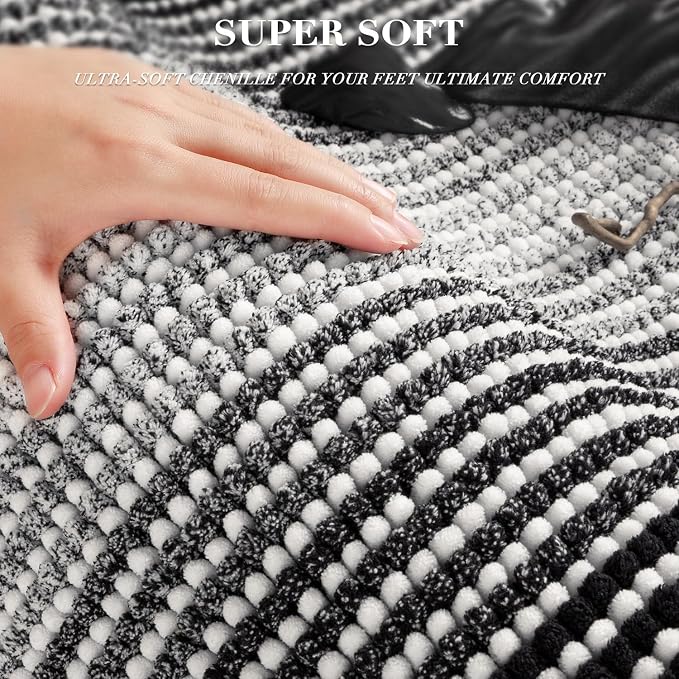 BSICPRO Bathroom Rugs and Mats Sets, 2 Piece Thick Absorbent Chenille Bath Mat Set Non Slip, Soft Shaggy Bath Room Floor Mats , Machine Washable (20" x 32" Plus 16" x 24", Black)