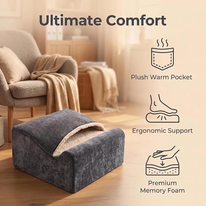 Foot Rest for Under Desk at Work, Office Footrest with Warm Feet Pocket,Ergonomic Under Desk Footrest with Washable Cover, Stool for Office Chair & Back &Pain Relief (Dark Gray+)