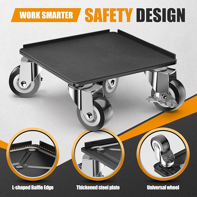 LOYAL TIGER 1500LBS Heavy Duty Furniture Dolly Movers Set with Lifter, 5-Wheel Carbon Steel Moving Rollers with Locking Casters for Refrigerator, Washer, Sofa & Cabinet(5.4 Inch, Black)