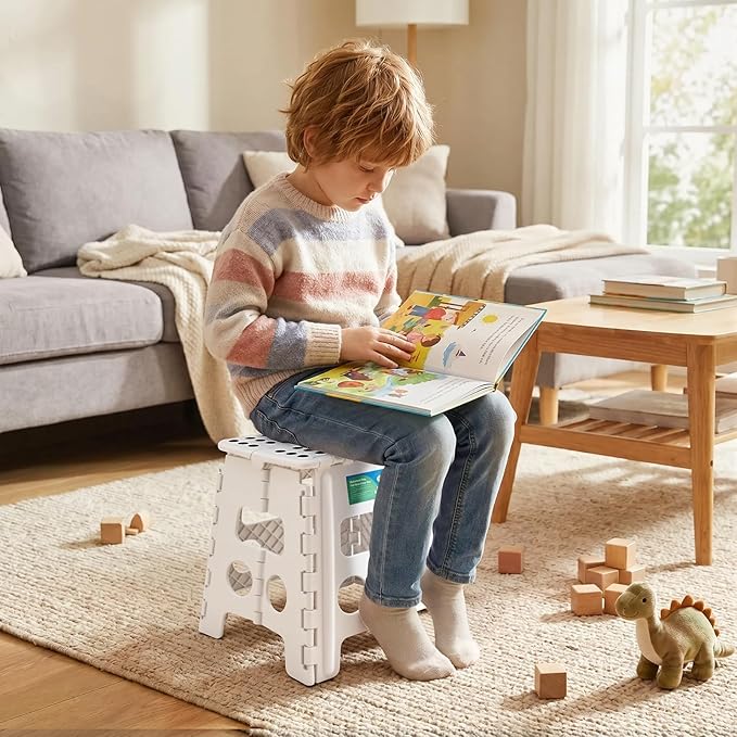Dyforce Non-Slip Folding Step Stool - 13 inch Height Heavy Duty Foldable Stool for Adults Kids, Plastic Step Stool Camping Stepping Stool - White