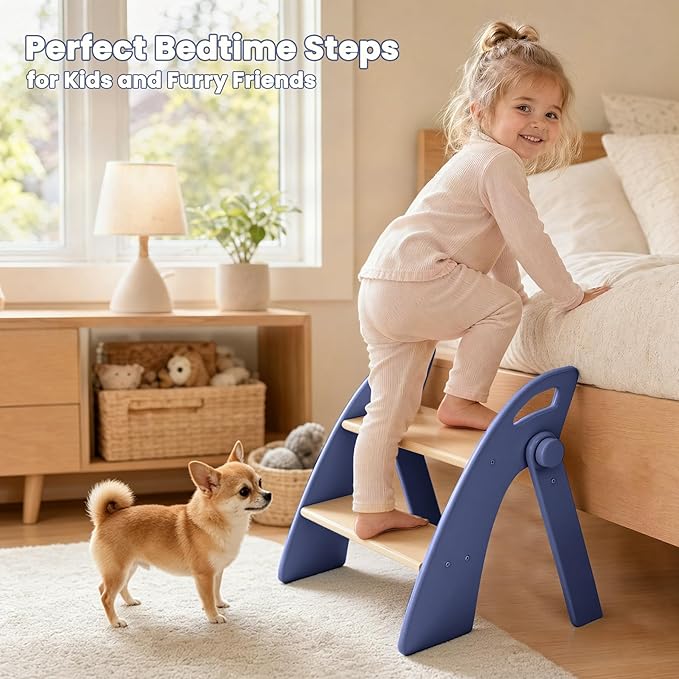 Step Stool for Toddlers, Foldable Wooden 2 Step Stool, Toddler Step Stool for Bathroom Sink & Potty Training, Kitchen Helper with Handles and Non-Slip Pads
