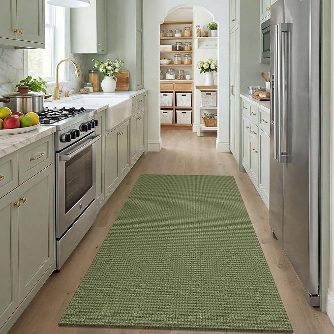 KOZYFLY Washable 4x5 Entry Woven Area Rug, Braided Throw Rugs for Entryway, Non Slip Door Mat Indoor Entrance, Flatweave Carpet for Foyer, Bedroom, Dining, Office, Olive Green/Earthy Green