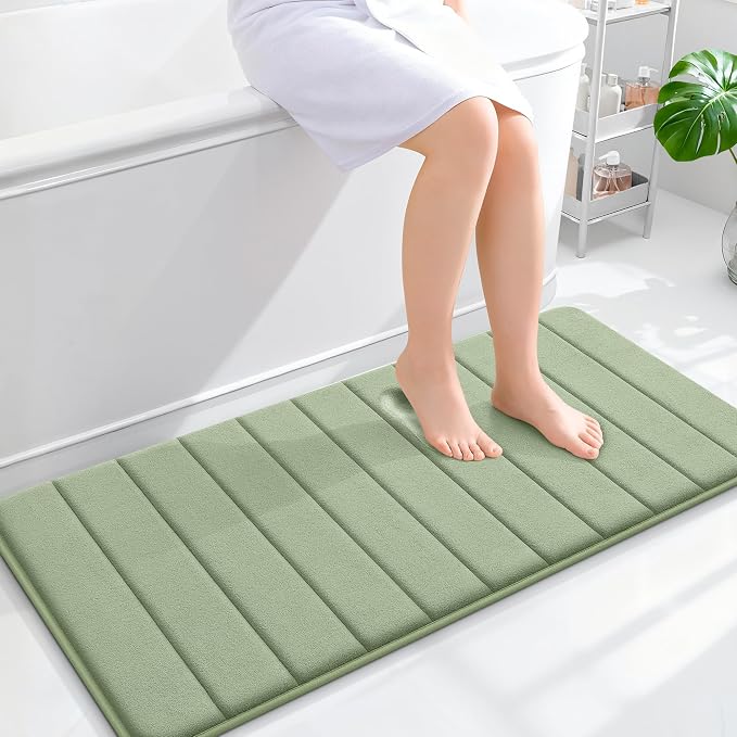 OLANLY Memory Foam Long Bathroom Rugs Runner 44x20, Super Soft Absorbent Bath Mat, Quick Dry, Machine Washable Shower Floor Rugs, Bathmat Carpet, Bathroom Home Decor Accessories, Sage Green