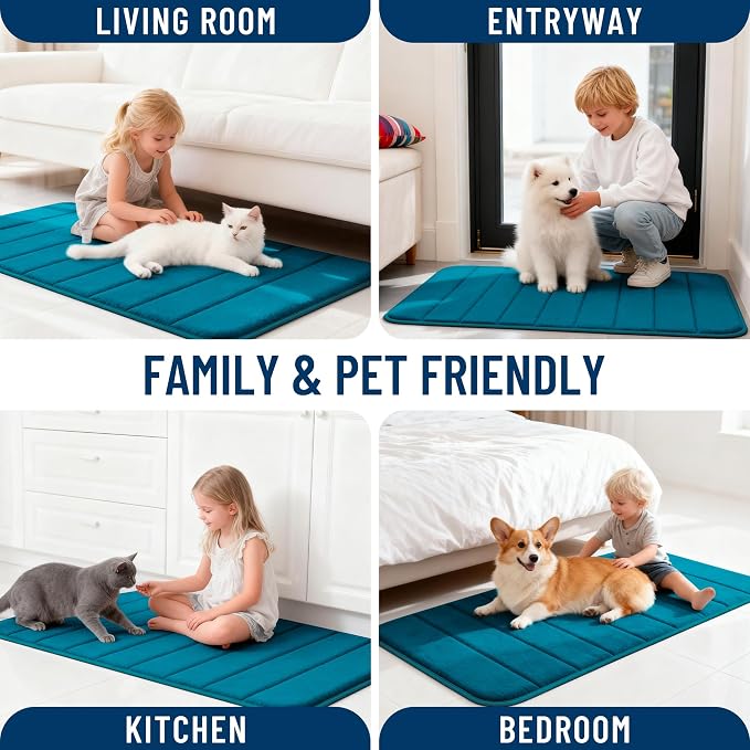 OLANLY Memory Foam Long Bathroom Rugs Runner 70x24, Super Soft Absorbent Bath Mat, Quick Dry, Machine Washable Shower Floor Rugs, Bathmat Carpet, Bathroom Home Decor Accessories, Peacock Blue