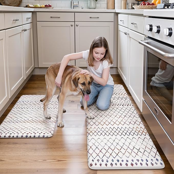 KIMODE Kitchen Mats 2PC Cushioned Anti Fatigue Boho Kitchen Rugs and Mats Non Slip Waterproof Kitchen Mats for Floor Comfort Foam Standing Desk Mat Colorful Laundry Room Rug for Home Decor Office Sink