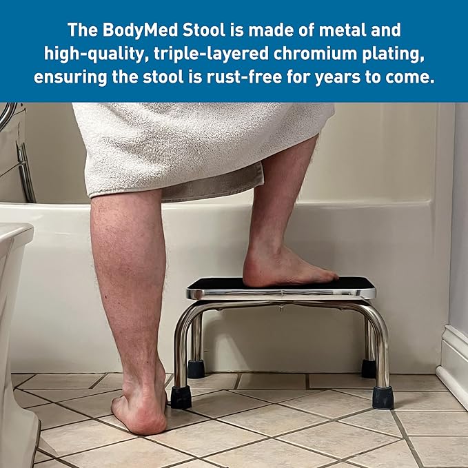 BodyMed Heavy-Duty Foot Step Stool with Non-Slip Rubber Platform for Seniors & Adults – Holds up to 300lbs, 9 ½ in. Step Up, 18”L x 11.5”W x 9.5”H