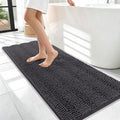 OLANLY Thick Bathroom Runner Rugs 47x17, Extra Absorbent Chenille Striped Bath Rugs, Rubber Backing, Machine Wash Dry, Long Bath Mats for Bathroom, Tub and Shower, Home Decor Accessories, Dark Grey