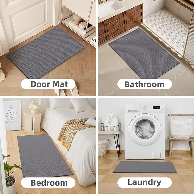Kitchen Mats for Floor 2 Piece - Kitchen Rugs Non Slip Washable 20"x32"+20"x71", Grey