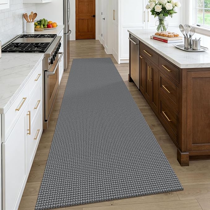 KOZYFLY Cotton Runners Rugs for Hallway 3x10, Wide Washable Runner Rug, Woven Non Slip Kitchen Runner, Braided Entryway Rug, Floor Carpet for Entry, Aisle, Hall, Grey/Dark Grey