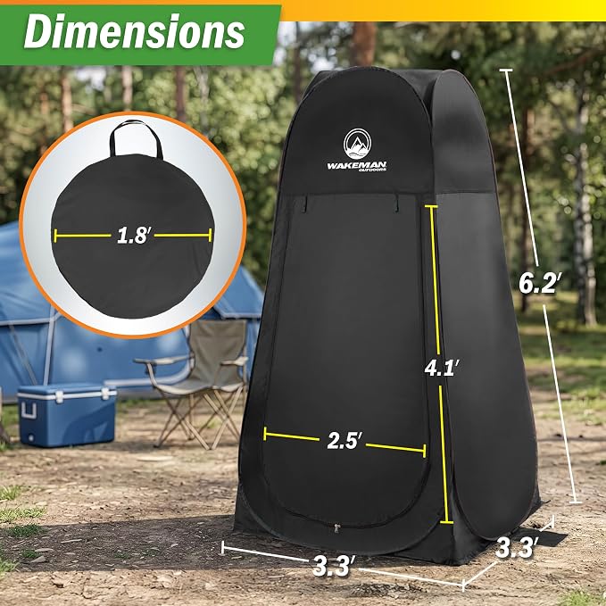 Wakeman Pop Up Changing Tent, 3.3 x 3.3 x 6.2ft, Camping Shower Tent for Portable Toilet Stall or Dressing Room with Carry Bag for Camping, Beach, or Tailgate, Polyester