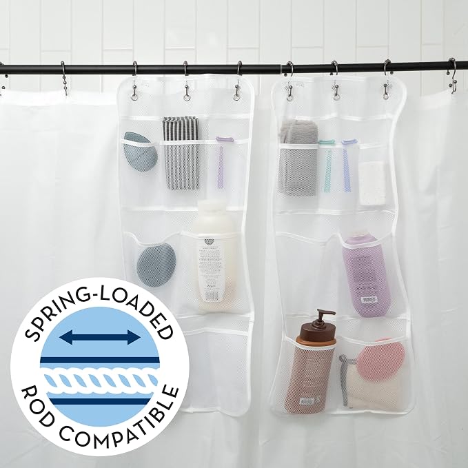 S&T INC. Shower Organizer, Shower Caddy & Bathroom Organizer, 2 Pack, White | Quick Drying Mesh, 7 Pockets to Hold Shampoo, Soap, Loofah, and Cruise Ship Essentials