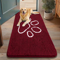 Smiry Dog Door Mat for Muddy Paws, Absorbent Dirt Trapper Non Slip Quick Dry Washable Chenille Mat for Mud Dogs, Entry Rug for Indoor and Outdoor (48x30 Inches, Burgundy and White)