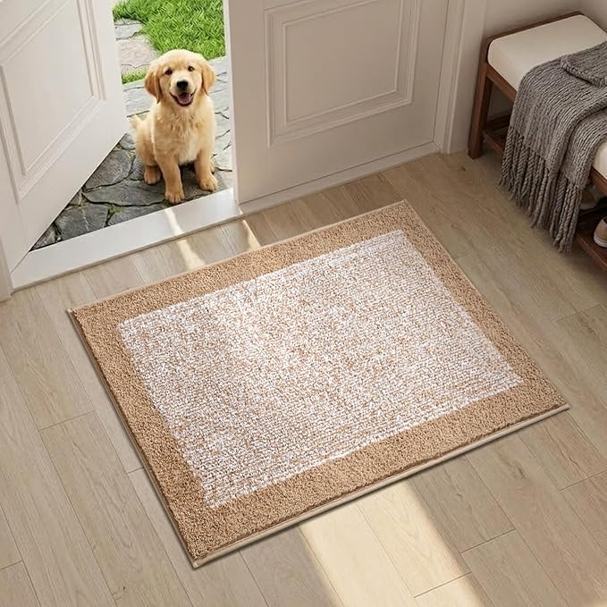 Bathroom Rugs 24x17 Non Slip Washable, Beige Bath Mat for Bathroom Floor Tub, Soft Absorbent Quick Dry Mats for Shower, Bathtub,Home Decor