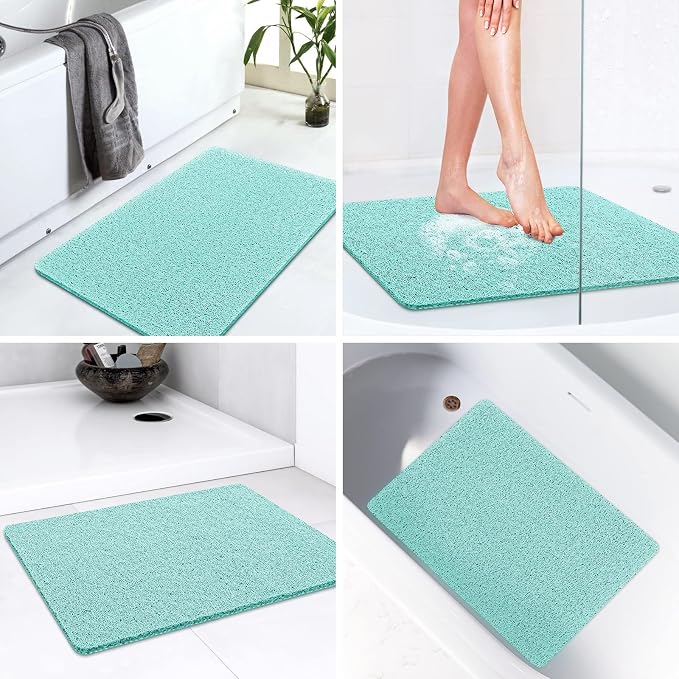 LuxStep Shower Mat Bathtub Mat,24x16 inch, Non-Slip Bath Mat with Drain, Quick Drying PVC Loofah Bathmat for Tub,Shower,Bathroom (Phthalate Free,Green)