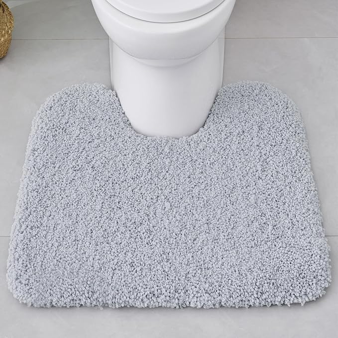 Disolla Toilet Mat 22x24 - Non Slip Fluffy U-Shaped Contour Rug, Ultra-Soft Plush Toilet Floor Mat, Absorbent & Machine Washable, Silver Grey