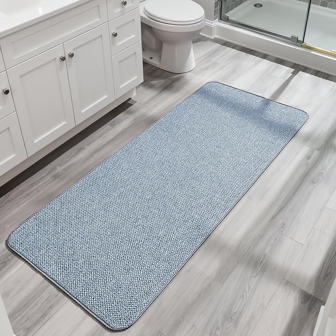 Bosap Bath Mat,Ultra Thin Bathroom Runner Rugs,Large Bath Mats for Bathroom,Quick Dry,Non-Slip,Machine Washable,Low Pile,Bath Rug,Shower Outside,Sink,Home Decor Accessories.Blue,1'5"x4'11"（17x59inch）