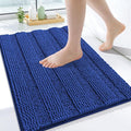Grandaily Chenille Striped Bathroom Rugs 24x16, Extra Thick and Absorbent Bath Mats, Non-Slip Soft Plush Shaggy Shower Carpet, Machine Wash Dry, Bath Rug for Bathroom, (Small, Cobalt Blue)