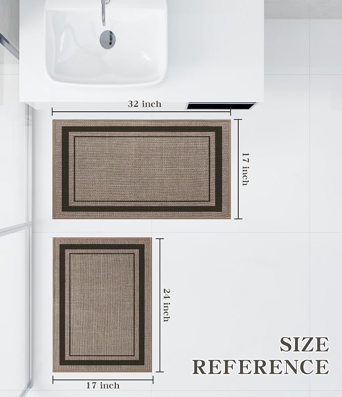 chakme 2 Piece Bathroom Rug Sets, Ultra Thin Bath Mat,Absorbent,Non Slip, Machine Washable, Dark Beige, 17"x24"+17"x32"