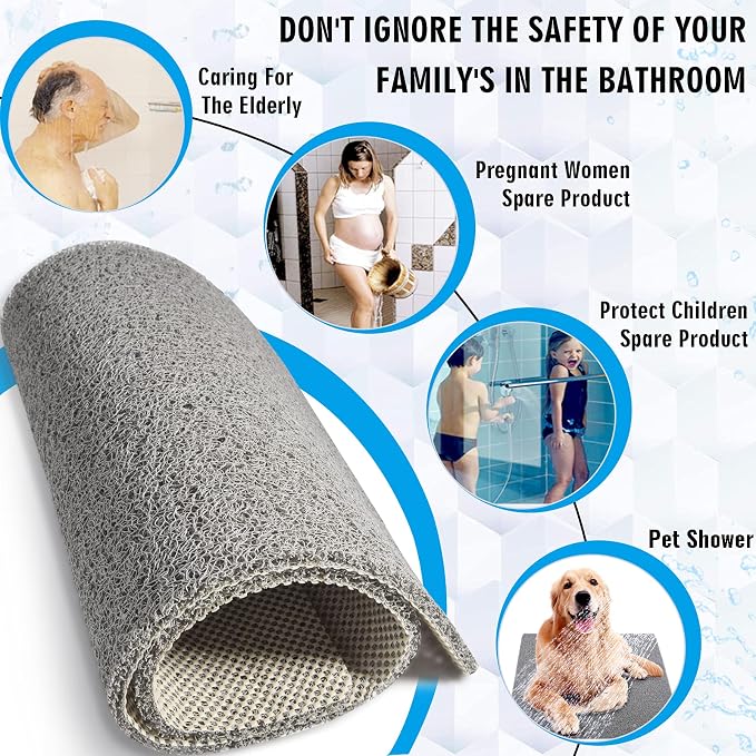 godehone Shower Mats Non Slip Without Suction Cups, PVC Loofah Bathroom Mats, Loofah Mats for Shower and Bathroom, Quick Drying, 23.6× 34.6 Inch, Grey