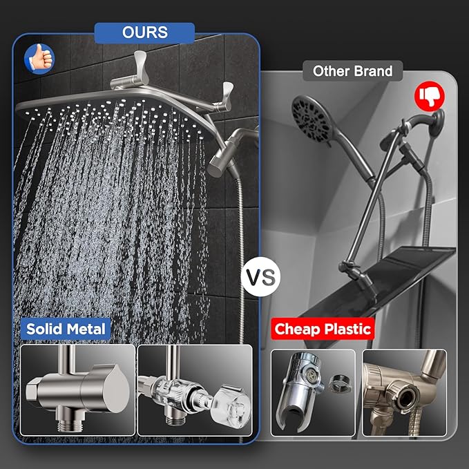 Veken 11.8" Rain Shower Head with Handheld, High Pressure Handheld Shower with Multi Spray Modes, Rainfall Combo with Metal Extension Arm, Detachable Dual Showerhead, Bathroom Decor, Starlight