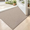 LUMI Ultra Thin Indoor Door Mat for Entrance 17"x30", Non Slip Entryway Mat, Low Profile Doormat, Unique Herringbone Design Carpet for Inside, Patio, Porch, Deep Beige
