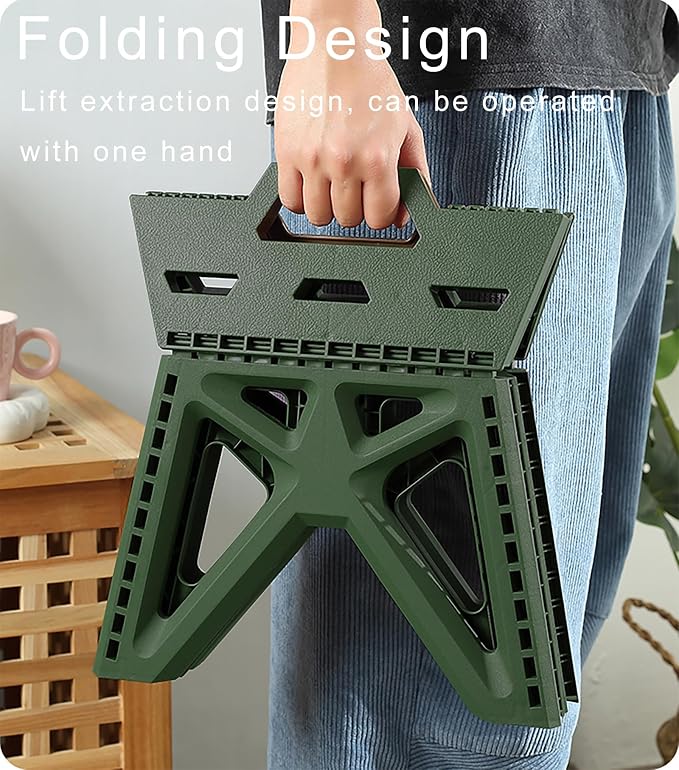 Folding Step Stool Holds 440 lbs - 9" Sturdy Foldable Step Stool with Non-Slip Base, Space Saving for Kitchen, Bathroom, Camping (Green)