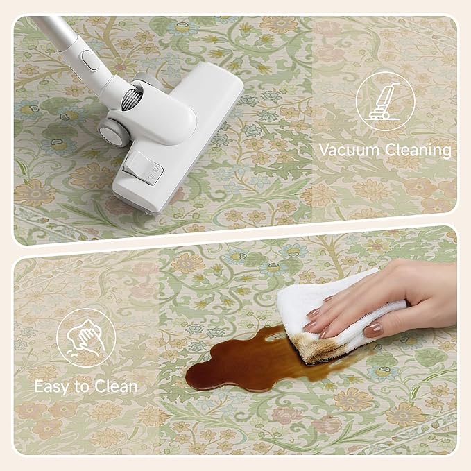 Kitchen Mats for Floor Thick Anti Fatigue Waterproof Vintage Spring Floral Kitchen Rugs 2PCS Cushioned Non Slip Green Comfort Standing Mats for Sink Laundry Office 17.3"×47"+17.3"×30"