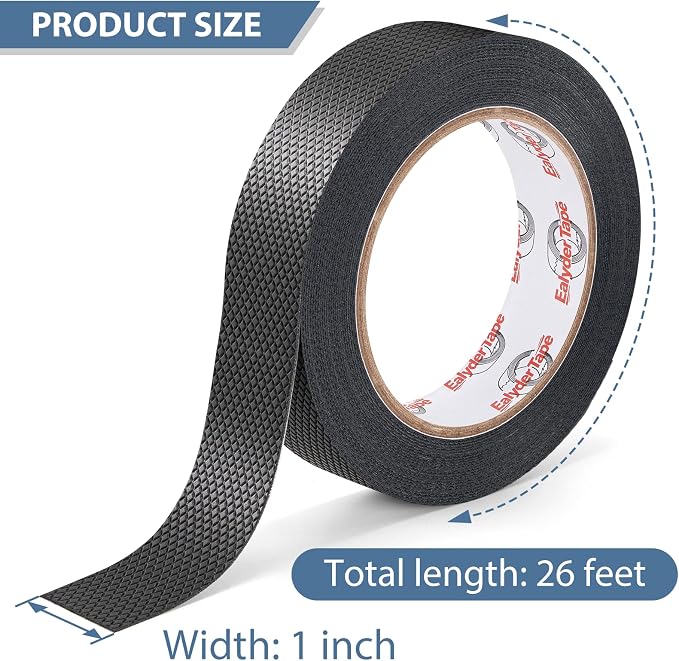 1 Inch x 26 FT Rubber Grip Tape, Black Ultra-Thin Strong Adhesive Anti-Slip for Handles, Home Use, Waterproof Wear-Resistant Heat Resistant Grip Tape, Comfortable in Hands