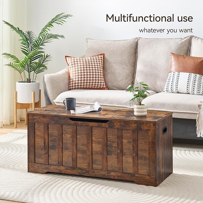 VANKILEY 43.3"Storage chest extra large,storage trunk with 2 safety Hinges,Wooden storage Bench,Shoe Bench,43.3x15.7x19.1 Inch,Easy Assembly,storage bench for bedroom,living room,entryway,Rustic Brown