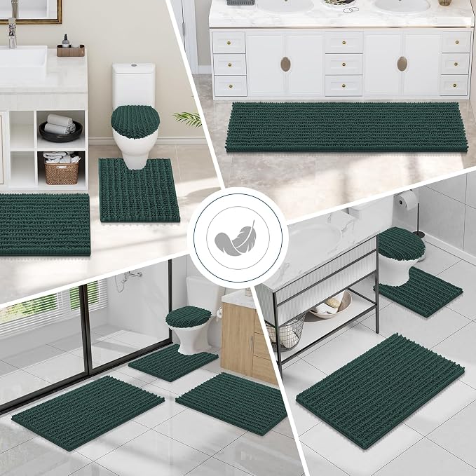 Smiry Bathroom Toilet Rugs U Shaped 24x20, Extra Soft Absorbent Non Slip Rubber Backing Chenille Contour Bath Rugs for Toilet, Machine Washable Contoured Bath Mats, Green