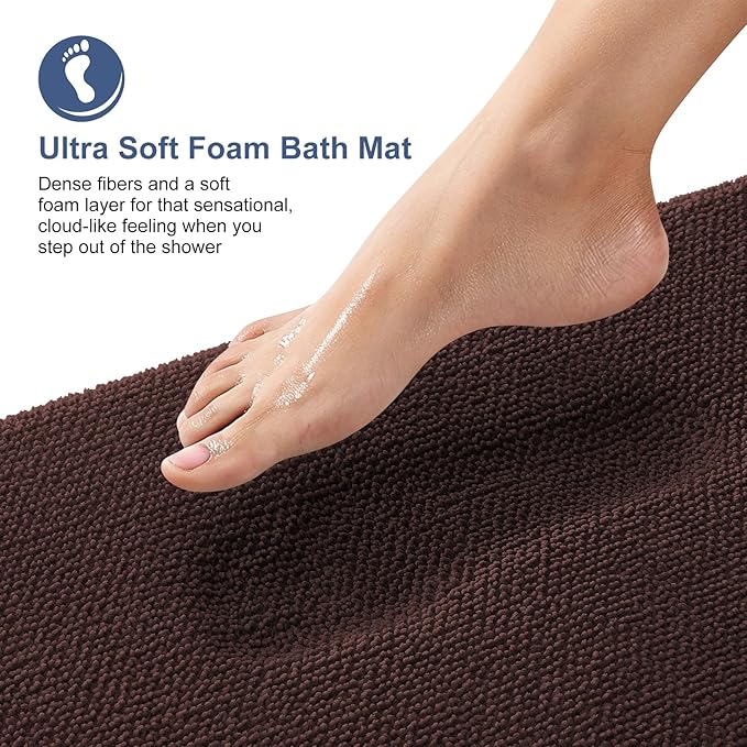 OLANLY Thick Memory Foam Small Bathroom Rugs 24x16, Extra Soft Absorbent Bathroom Mat, Quick Dry Bath Mat, Non-Slip, Machine Washable Carpet for Bathroom, Tub and Shower, Home Decor Accessories, Brown