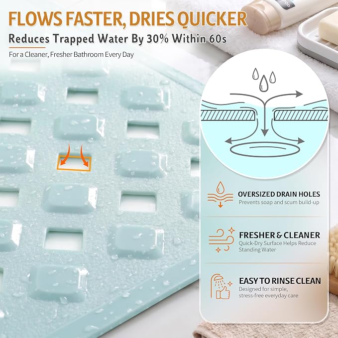 Yimobra Bathtub Mat Non Slip, Super Strong Suction Cups, 28"X16" Long Shower Mat with Drain Holes, Machine Washable Fast Draining Bath Mats, Bathroom Essentials,Mint Green