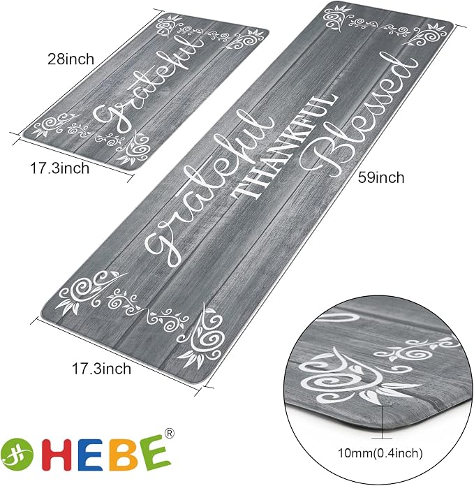 HEBE Anti Fatigue Kitchen Mat Set of 2 Non Slip Cushioned Kitchen Mats for Floor Waterproof Farmhouse Kitchen Rugs and Mats Set Comfort Standing Desk Mat Carpet for Sink,Office,Laundry