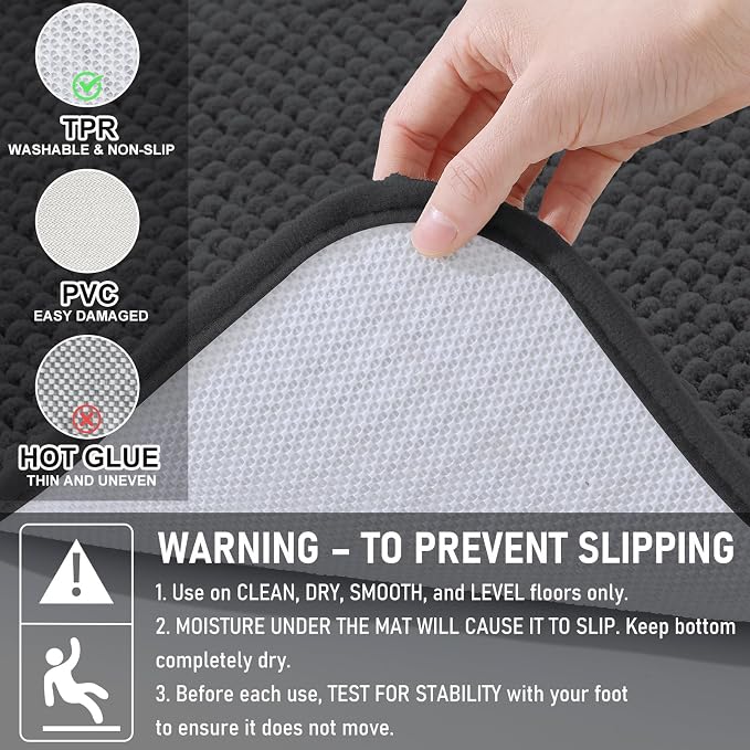 Arotive Bathroom Rugs 24" x 16", Ultra Soft Absorbent Chenille Bath Rugs, Non-Slip Rubber Backing, Machine Washable Bath Mats for Bathroom Floor, Tub and Shower, Home Decor Accessories, Dark Grey