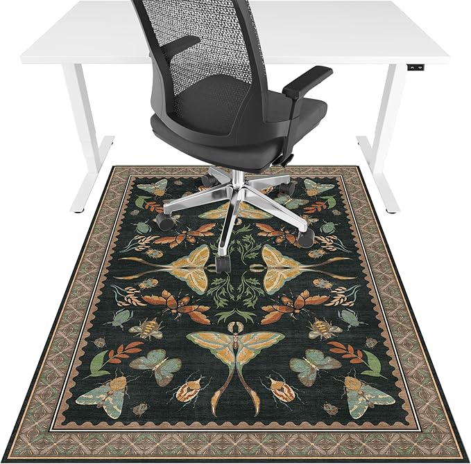 Office Chair Mat for Hardwood Floor & Tile Floor,36"x48"Heavy Duty Desk Chair Mat for Hard Floors, Under Desk Rug for Rolling Computer Chair,Anti Slip,Low Pile Carpet Floor-Colorful Insects