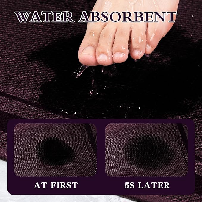 chakme Bathroom Rugs Mat 32x17, Ultra Thin Non Slip Bath Mat Quick Dry Absorbent Bath Mat for Bathroom Floor, (Dark Purple, 32"x17")