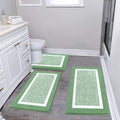Pauwer Bathroom Rugs Sets 3 Piece Bathroom Shower Rugs with U-Shaped Contour Toilet Mat Absorbent Microfiber Plush Bath Mats Non Slip Bath Rugs Machine Washable Shaggy Floor Mats, Green