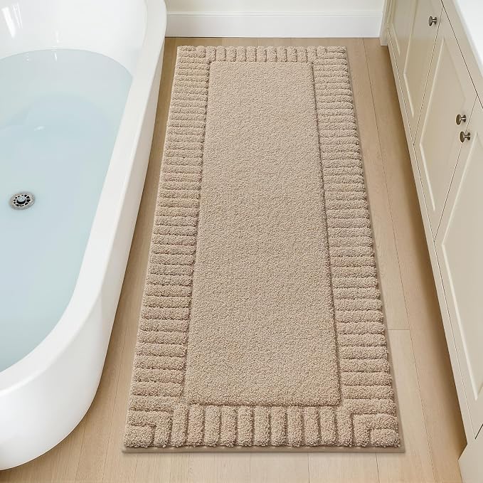 LUMI Bathroom Rugs Non Slip with Rubber Backing, Extra Soft Plush Microfiber Bath Rug Absorbent, Machine Washable Bath Mat Quick Dry for Tub, Shower, Hotel, Beige, 24"x60"