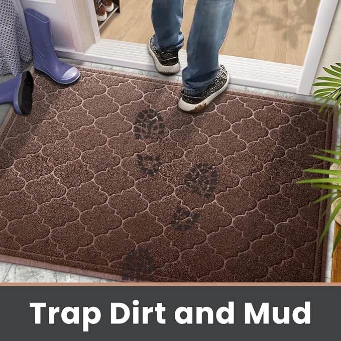 LuxStep Door Mat Large 36"x47"Indoor Outdoor Doormat, Non-Slip Low-Profile Design Floor Mat, Trap Dirt and Dust Front Door Welcome Mat for Entryway,Patio,Garage, Coffee