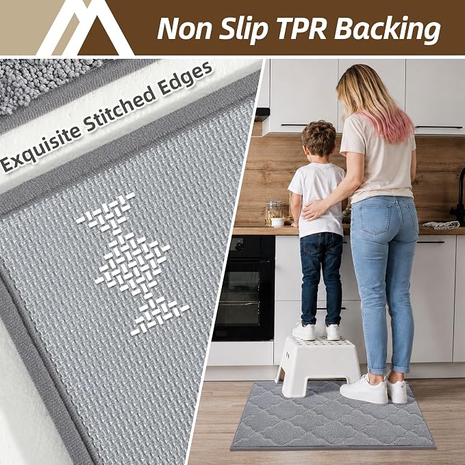 COSY HOMEER Kitchen Rugs 24"x36" Non-Slip Washable Kitchen Mats for Floor Absorbent Kitchen Carpet Soft Rugs for Kitchen,Sink Mat,Entrance,Area Rug,Grey