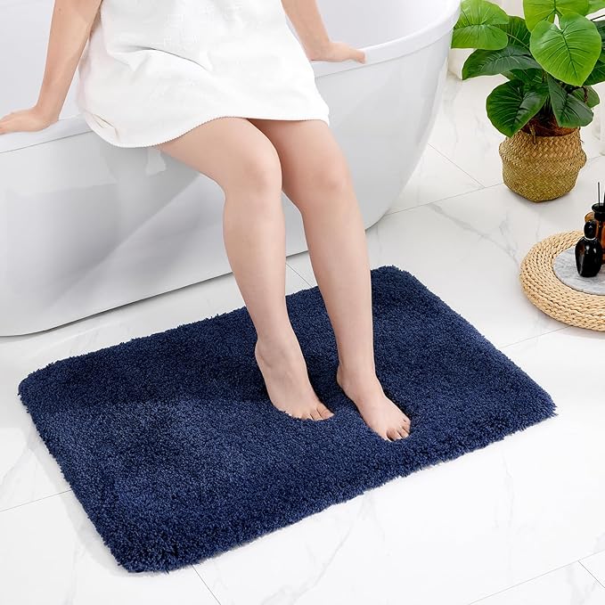Disolla Navy Bathroom Rug 24x36 - Non-Slip Plush Thick Bath Mat, Highly Absorbent & Ultra Soft Fluffy Floor Mat, Machine Washable for Shower and Tub